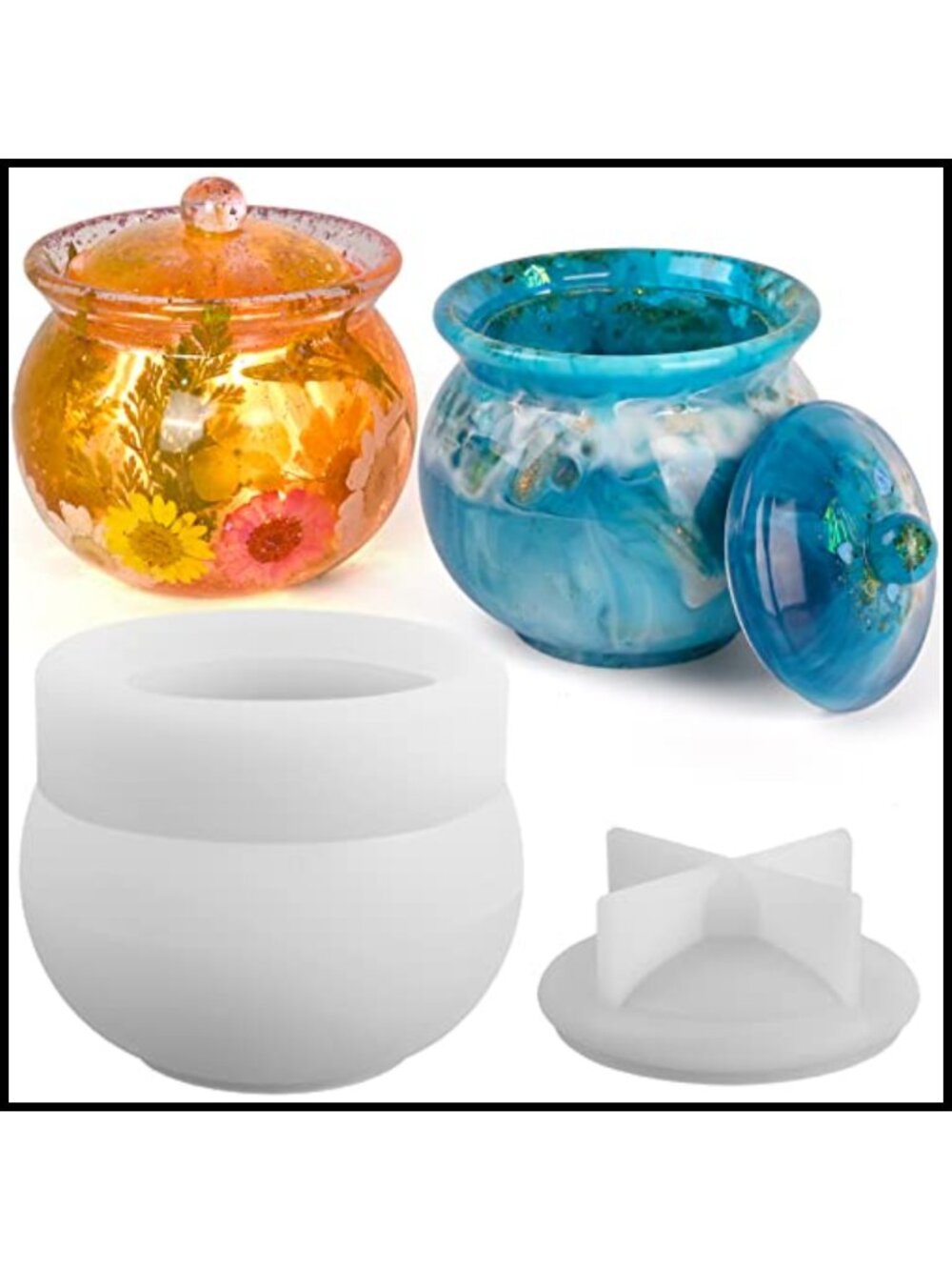 Silicone Jar Resin Mold with Lid Epoxy Casting DIY Jewelry Storage Box